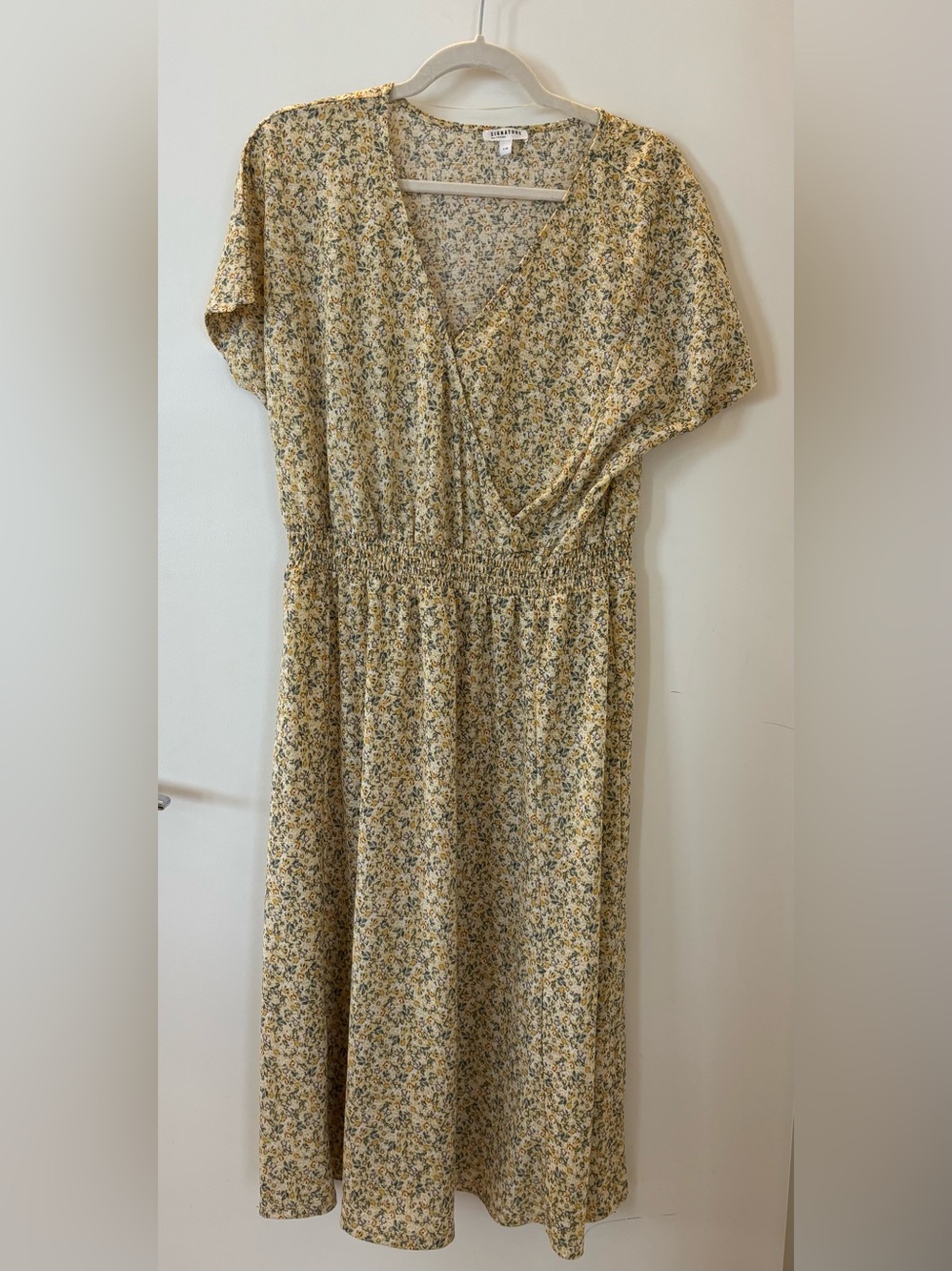 Reitmans Yellow Floral Wrap-Style Midi Dress